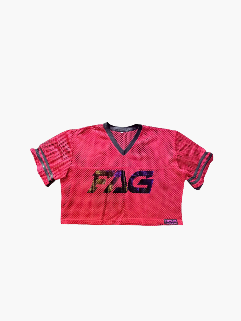 HOLR Athletic Mesh Statement Crops - FAG Red with Black Foil Letters