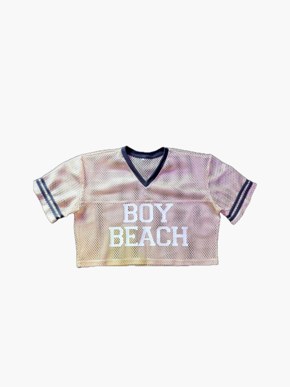 HOLR Athletic Mesh Statement Crops - Boy Beach Tan with White Letters