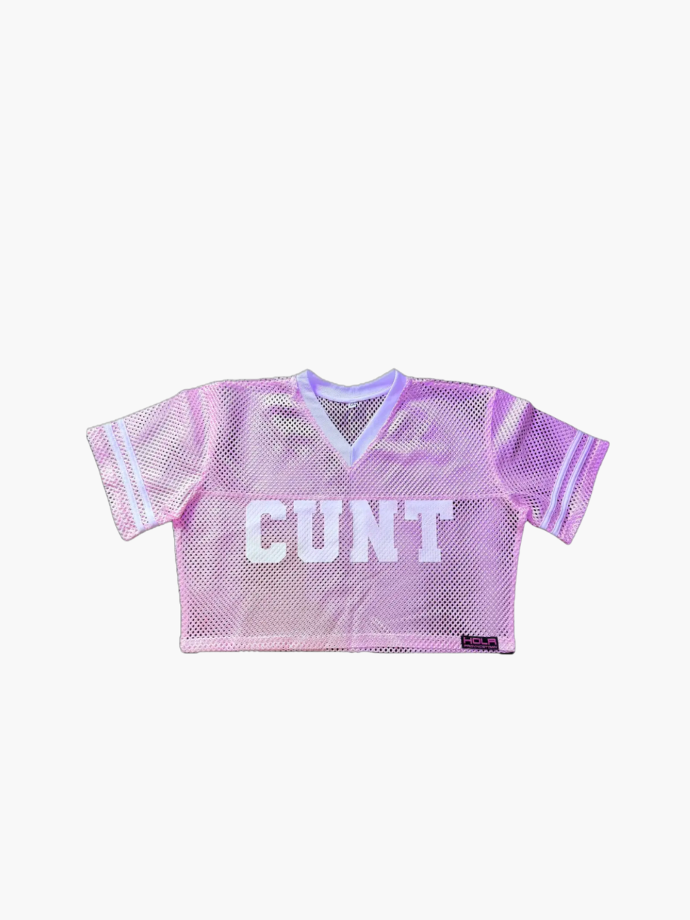 HOLR Athletic Mesh Statement Crops - Cunt Light Pink with White Letters