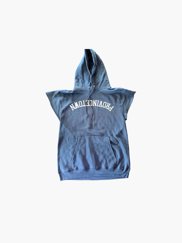 P'town in the Mirror- Cap Sleeved Fleece Hoodie in Navy Blue